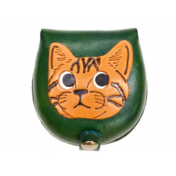 American shorthair -green Handmade Genuine Leather Animal Color Coin case/Purse #26094-3