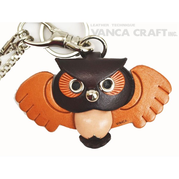 Little Owl Handmade Leather Zodiac Keychain *VANCA* Made in Japan #56257 