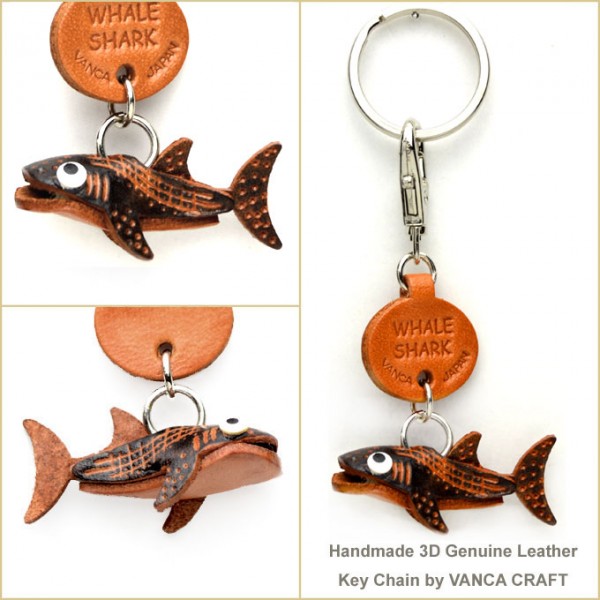 L Keychain/Keyring *VANCA* Made in Japan 56178 Whale Shark Handmade 3D Leather