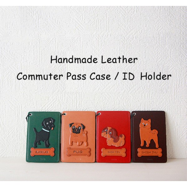 Dachshund Long Hair Handmade Leather Commuter ID Pass Card Holder VANCA 26451 