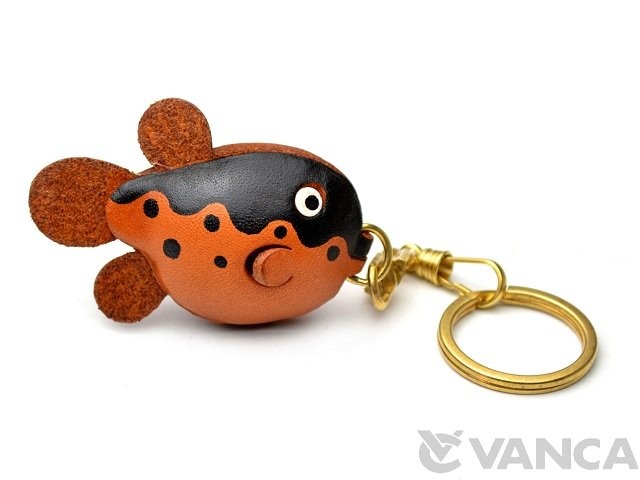 Globe Blow Puffer Fish Leather Keychain L