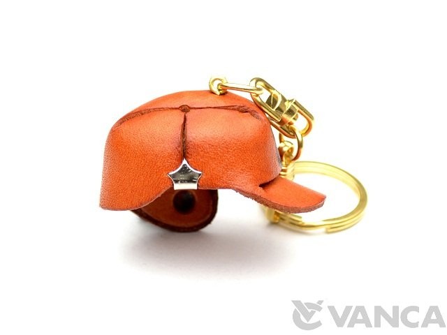 Key chain ring *VANCA* Made in Japan 56161 L Baseball Helmet Handmade 3D Leather 
