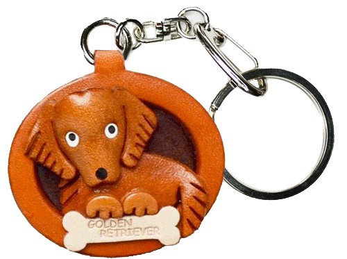 Golden Retriever Leather Dog Plate Keychain