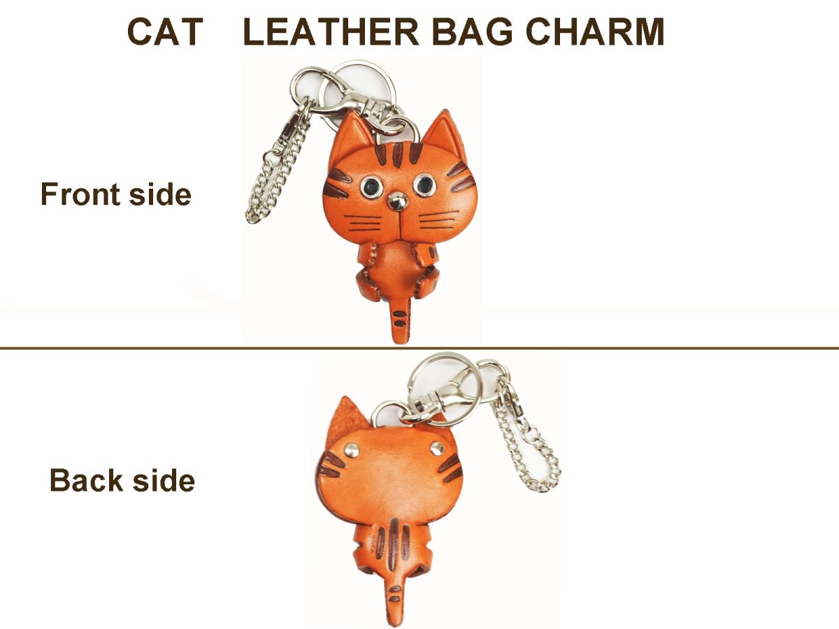 SATTCHI バッグチャーム・キーチェーン Orange Cat Turkey Charm Persian 3D Leather Cat Keychain Keyring Purse Charm Zipper