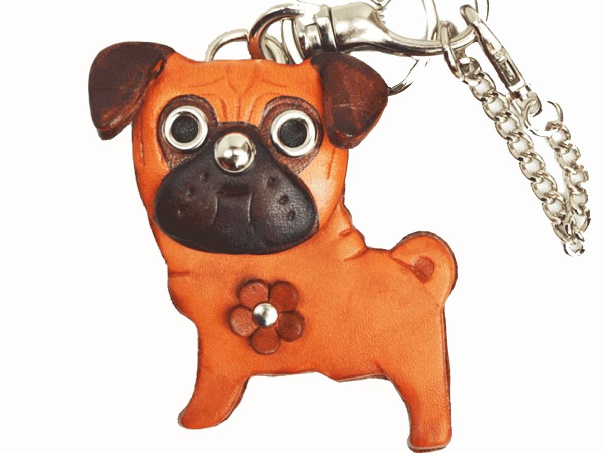 Pug Handmade Leather Dog/Animal Keychain Bag Charm