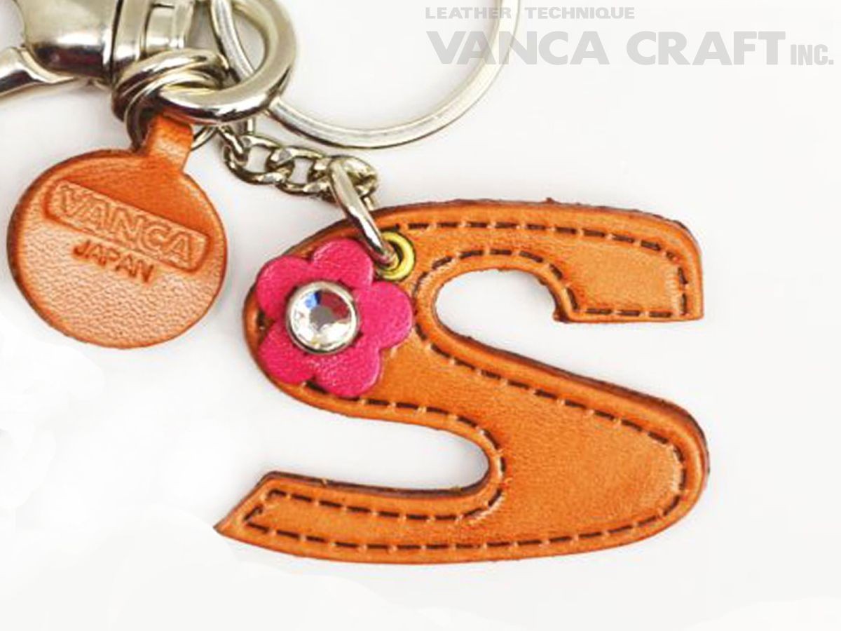 Initial S Leather Keychain Bag Charm