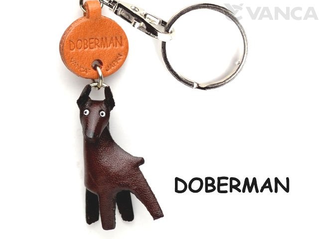 Doberman Leather Dog Keychain