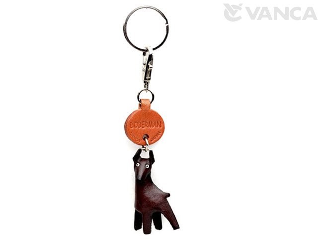Doberman Leather Dog Keychain