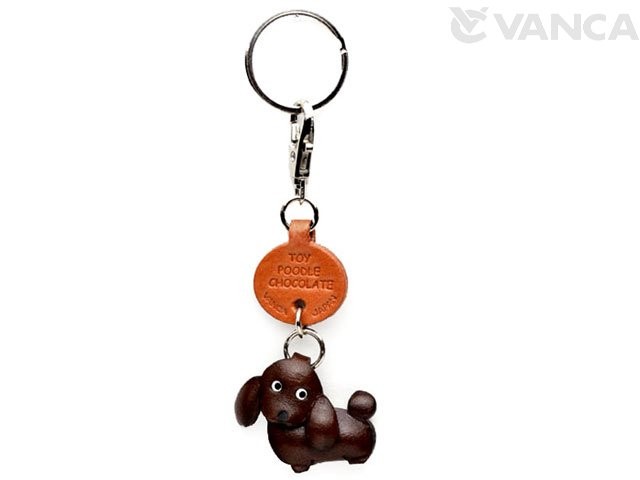 Toy Poodle Chocolate Brown Leather Dog Keychain