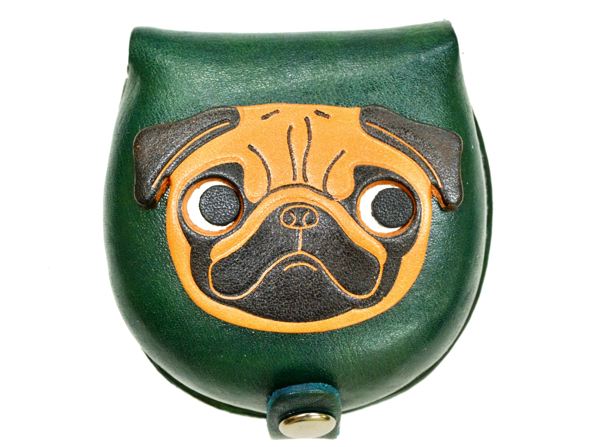 Pug green Handmade Genuine Leather Animal Coin case Purse