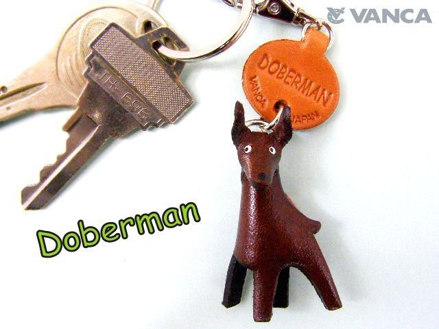 Doberman Leather Dog Keychain