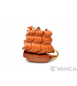 Historical Sailing Boat Leather Keychain(L)