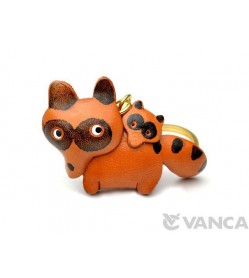 Racoon dog Family Leather Keychain(L)