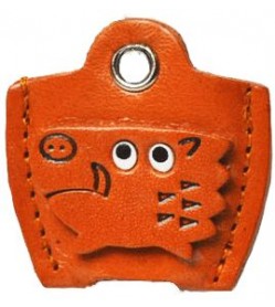 Leather Key Cover Cap Keychain Wild boar