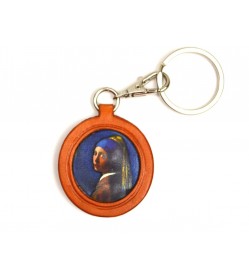 Vermeer's Girls with Pearl Earring Leather plate Keychain