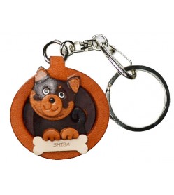 Shiba Black&Tan Leather Dog plate Keychain