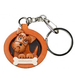 Schnauzer Leather Dog plate Keychain