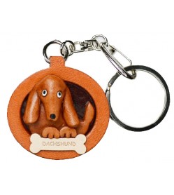 Dachshund Smooth Leather Dog plate Keychain