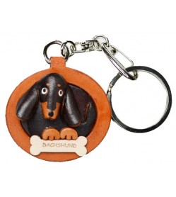 Dachshund Short Hair Black&Tan Leather Dog plate Keychain