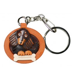 Dachshund Long Hair Black&Tan Leather Dog plate Keychain