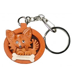 Chihuahua Long Haird Leather Dog plate Keychain