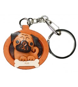 Pug Leather Dog plate Keychain