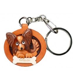 Papillon Leather Dog plate Keychain