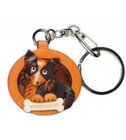 Border Collie Leather Dog plate Keychain