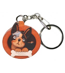  Boston Terrier Leather Dog plate Keychain