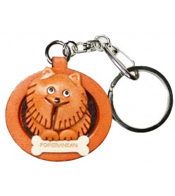 Pomeranian Leather Dog plate Keychain