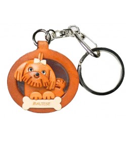 Maltese Leather Dog plate Keychain