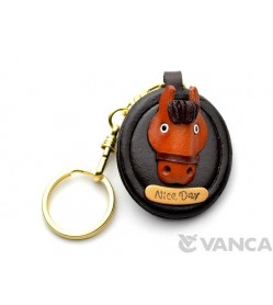 Horse Head Oval plate Leather Keychain(L)