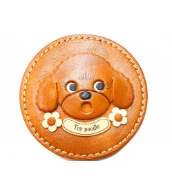 TOY POODLE genuine leather handmade compact mirror #26689