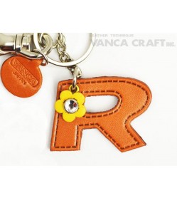 Initial  "R" Leather Keychain Bag Charm