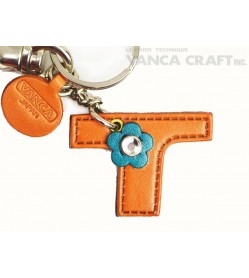 Initial  "T" Leather Keychain Bag Charm