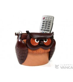 Dual Eyeglasses Holder Big Owl Handmade Leather 