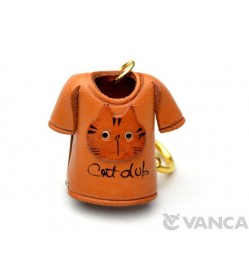 Cat T-shirt Leather Keychain