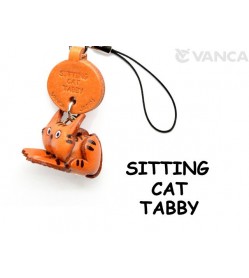 Tabby Sitting Cat Japanese Leather Cellularphone Charm