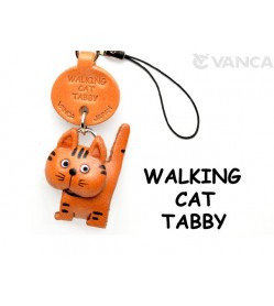 Tabby Walking Japanese Leather Cellularphone Charm Cat #46405