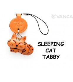 Tabby Sleeping Cat Japanese Leather Cellularphone Charm