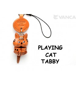 Tabby Playing Japanese Leather Cellularphone Charm Cat #46401