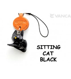 Black Sitting Japanese Leather Cellularphone Charm Cat