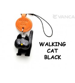 Black Walking Japanese Leather Cellularphone Charm Cat