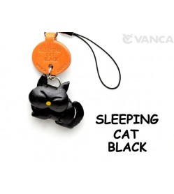 Black Sleeping Japanese Leather Cellularphone Charm Cat