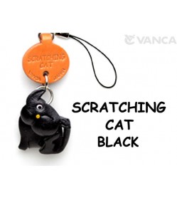 Black Scratching Japanese Leather Cellularphone Charm Cat