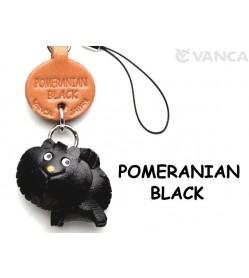 Pomeranian Black Leather Cellularphone Charm