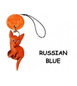 Russian Blue Japanese Leather Cellularphone Charm Cat #46419