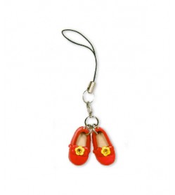 Red shoes with ribbon Leather cellular phone Charm