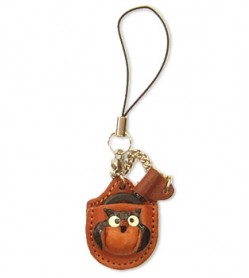 Owl Japanese Leather Cellularphone Charm Magnifying glass 