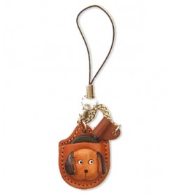 Dog Japanese Leather Cellularphone Charm Magnifying glass